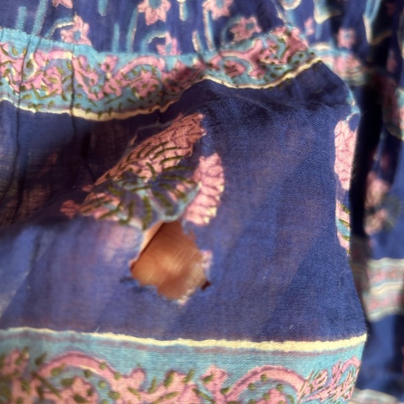 Vintage 70s Indian Cotton Gauze Blockprint Floral Boho Dress Size M - Picture 9 of 16